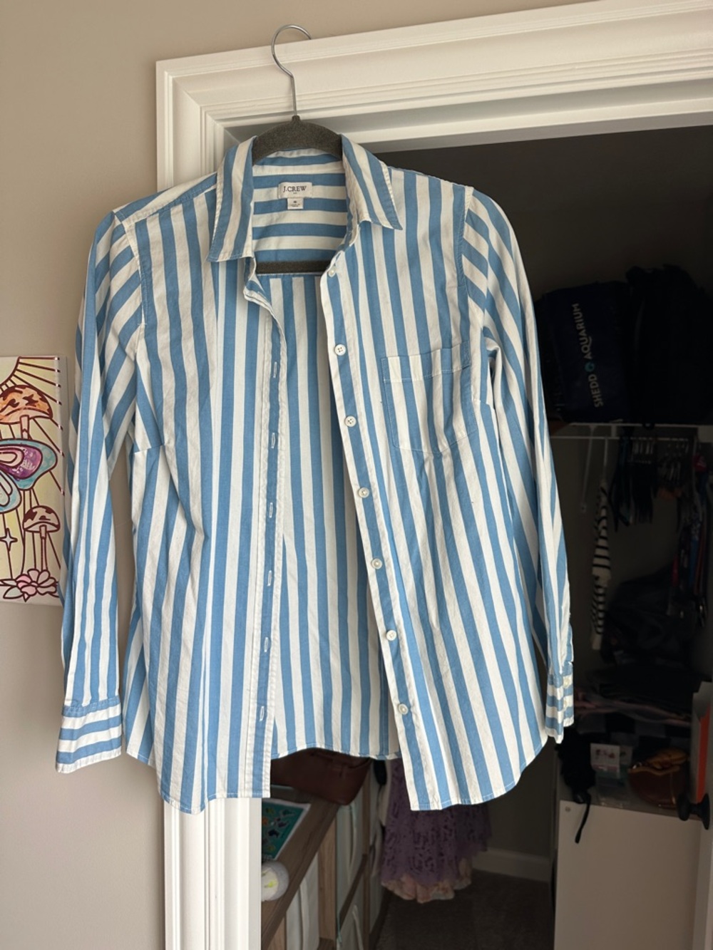 J. Crew Blue & White Vertical Stripe Button-Down Shirt